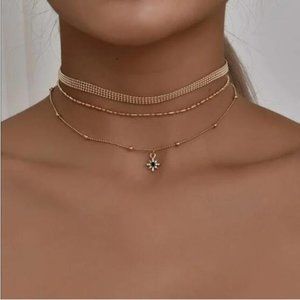 Gold 3pc Star Choker Necklace
